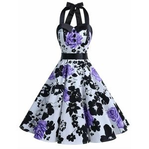 Retro Style Halter Dress Floral Print Sz XL